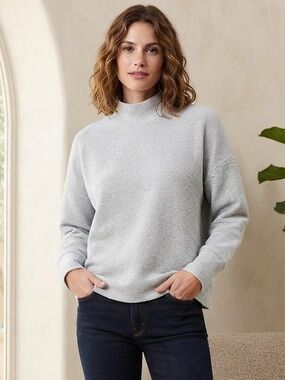 Take 50% OFF-90 Degrees Cozy Light Gray Mock Neck Sweater, Size-XS